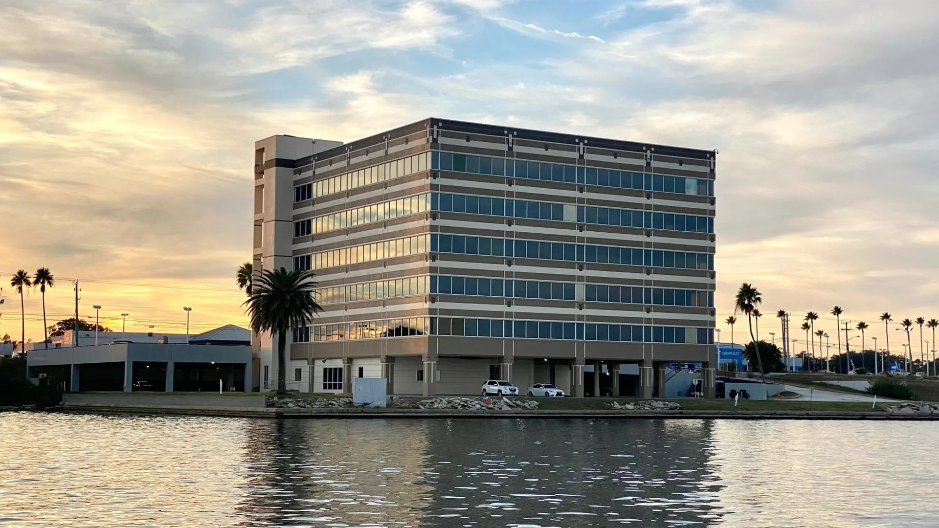 Marina Towers outside view of building from water front image